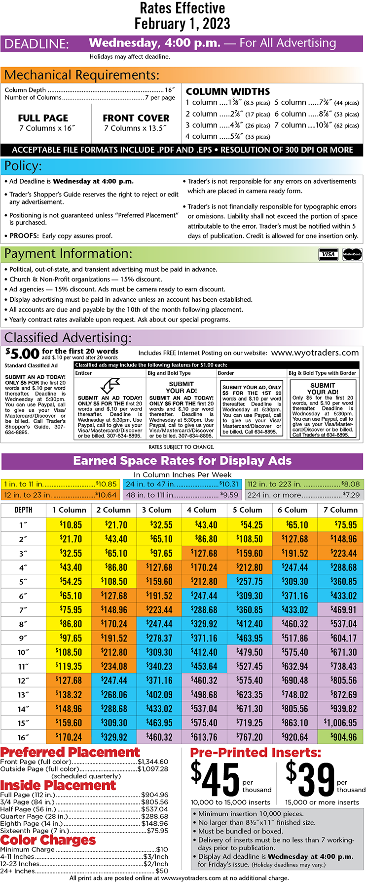 Ad rate sheet
